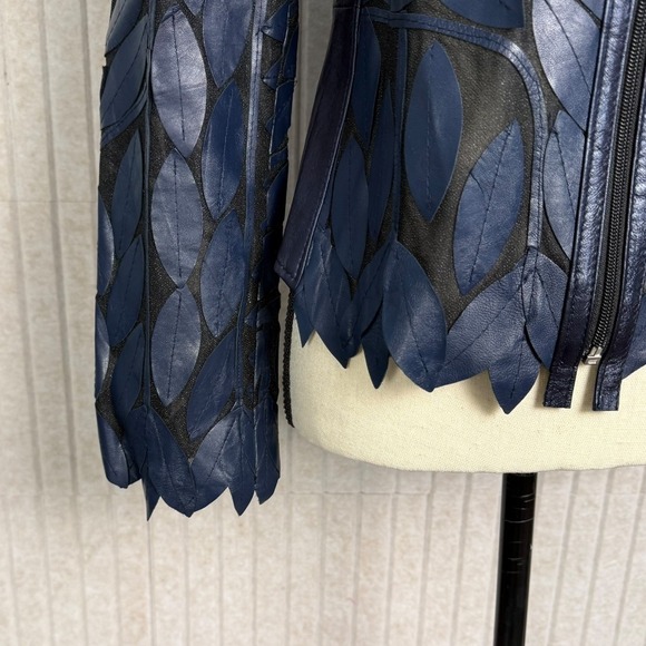 Erin Leather Leaf Cut Lambskin Jacket Womens EU 38 / US M Midnight Navy Turkey - Picture 7 of 14